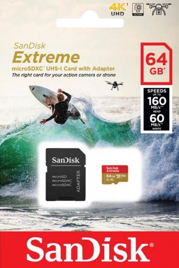 SanDisk microSD spominska kartica 64GB Extreme UHS-I  +  adapter