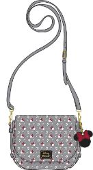 LOUNGEFLY DISNEY MINNIE SM GRAY AOP XBODY BAG