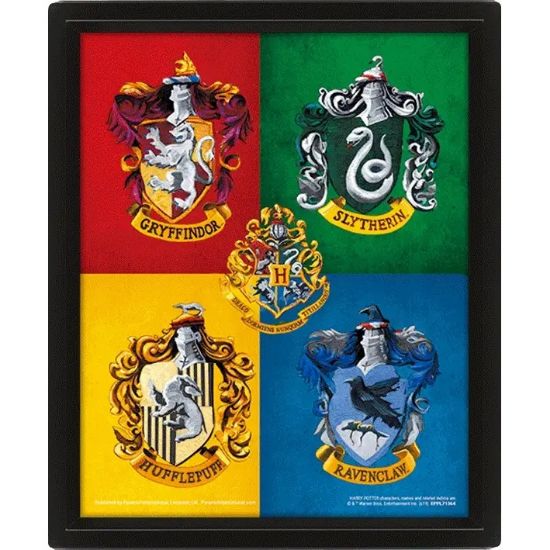 PYRAMID HARRY POTTER (COLOURFUL CRESTS) - OKVIRJENA SLIKA