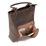 SOLO CHAMBERS LEATHER/POLY BUCKET TOTE DARK BROWN. WALNUT 16