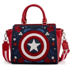 LOUNGEFLY MARVEL CAPTAIN AMERICA 80TH ANNIVERSARY FLORAL SHEILD TORBA