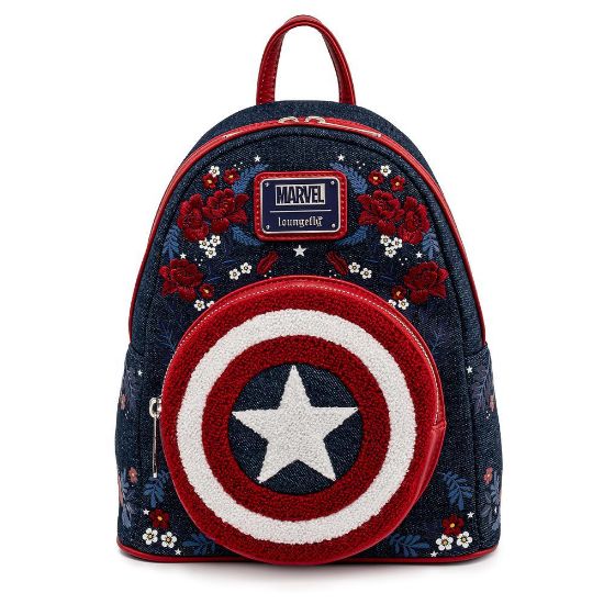 LOUNGEFLY MARVEL CAPTAIN AMERICA 80TH ANNIVERSARY FLORAL SHEILD MINI NAHRBTNIK