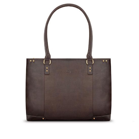 SOLO JAY LEATHER TOTE DARK BROWN. WALNUT 15.6