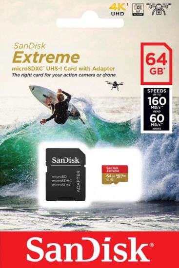 SanDisk Micro SD spominska kartica 64GB Extreme UHS-I + adapter