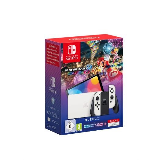 NINTENDO SWITCH CONSOLE (OLED MODEL) - MARIO KART 8 DELUXE + 12M