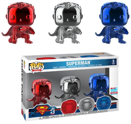 FUNKO POP MOVIES: JUSTICE LEAGUE 3PK SUPERMAN (LANDING) (CHROME) CONVENTION 2018