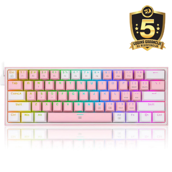 REDRAGON FIZZ RAINBOW K617 RGB MEHANSKA TIPKOVNICA ROZA/BELA - RDEČA STIKALA
