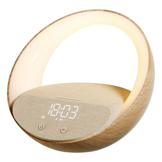 MOYE AURORA GLOW NOČNA LUČKA, BUDILKA, "BT" ZVOČNIK IN BREZŽIČNO POLNJENJE QI