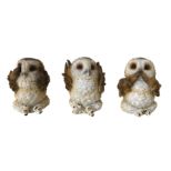 NEMESIS NOW THREE WISE BROWN OWLS figure 7.5CM