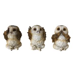 NEMESIS NOW THREE WISE BROWN OWLS figure 7.5CM