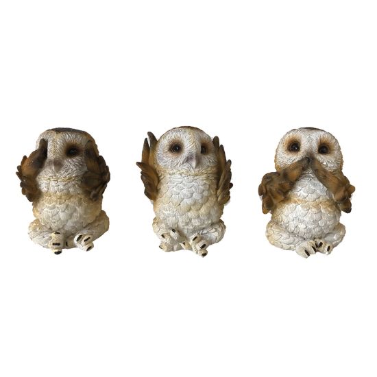 NEMESIS NOW THREE WISE BROWN OWLS figure 7.5CM