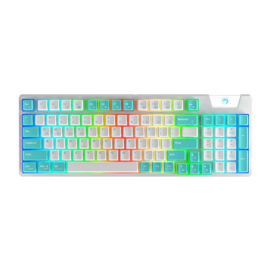 MARVO KG972W RGB brezžična mehanska tipkovnica belo-modre barve