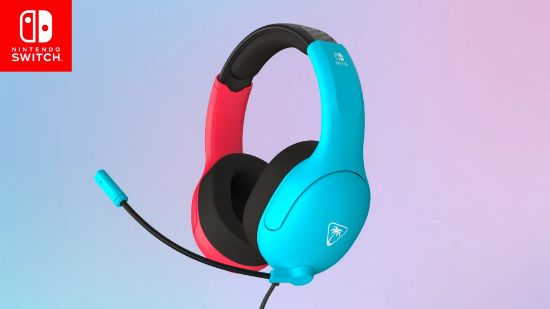 TURTLE BEACH NINTENDO SWITCH 2 AIRLITE FIT ŽIČNE SLUŠALKE NEON MODRO RDEČE BARVE